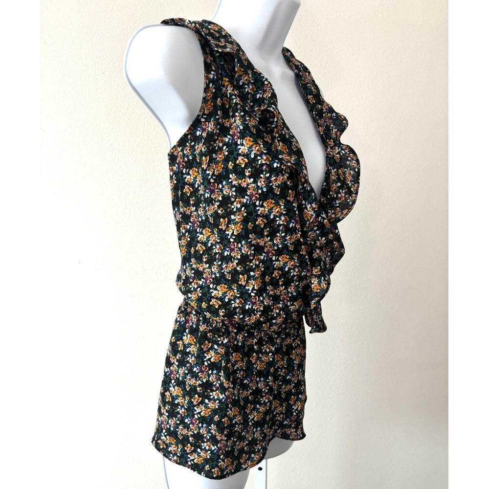 Romantic Boho Floral Ruffle Plunge Blouse Size 2X Soft Drape Femme Chic Wear - Picture 2 of 13